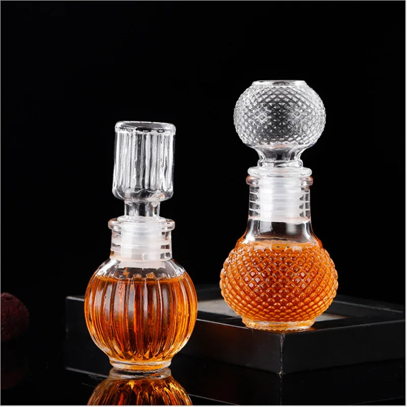 Wholesale 50ml Mini Glass Carved Whisky Bottle Airtight Pump Sprayer Rectangle Spirit Sealed Container Brandy Screen Printed
