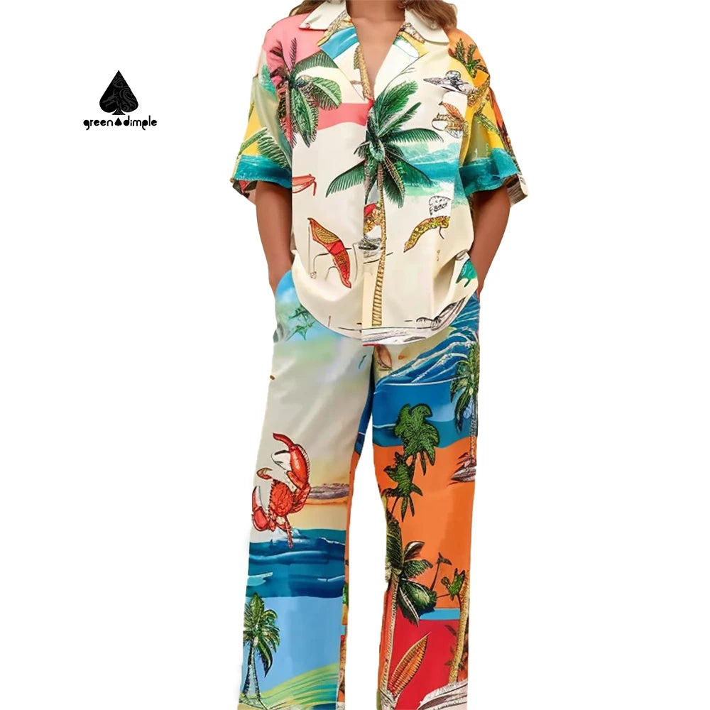 Wholesale Summer Custom Sand Beach Wear for Woman 2 Piece Set Plus Size Soft Unisex Blouse and Pants Set