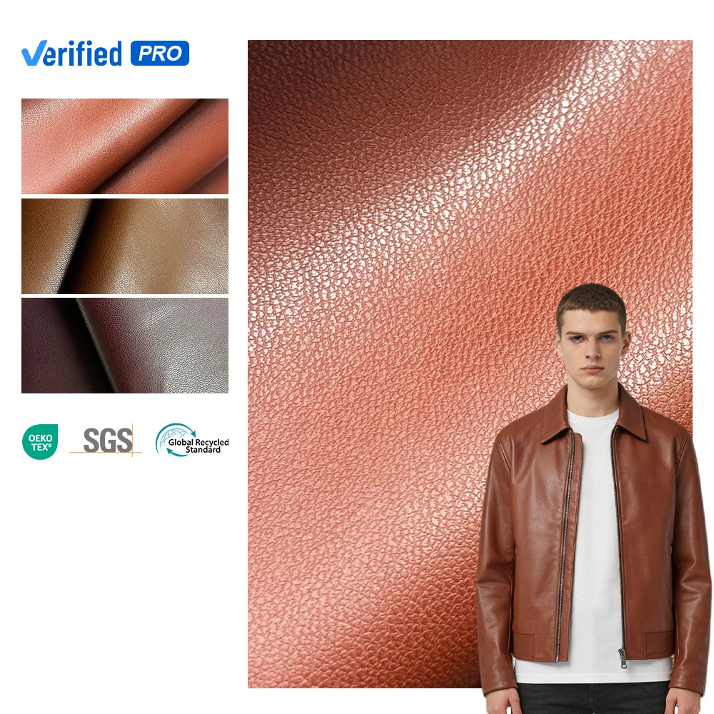 PFAS FREE PU Vegan Leather Fabric with Suede Backing Soft Stretch Knitted Leather for Jackets New Design Finished Pattern