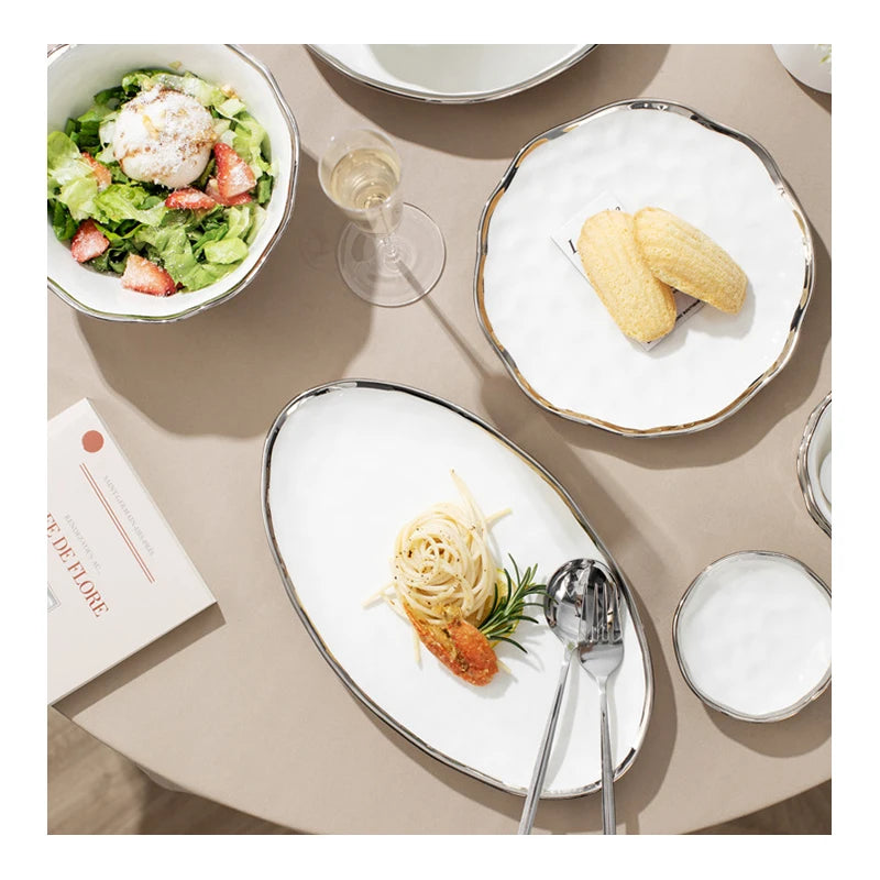 Wholesale 60pcs Ceramic Plate and Bowl Set High Grade Ceramics Dinner Plates Bowls Luxury Dinnerware Sets for 12 People User