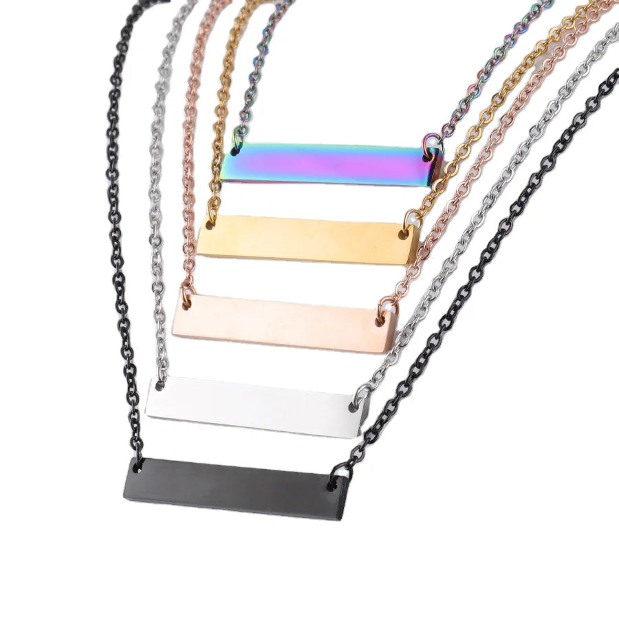 Customized Personalized Stainless Steel Engraved With Logo Couple Style Blank Bar Pendant Necklace