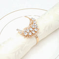 Luxury Brass Gold Color Jewelry Rhinestone Crystal Feather Napkin Rings Holder for Wedding