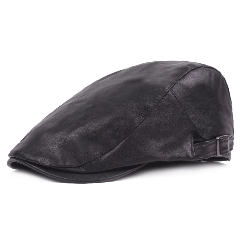 New Men Beret Faux Leather Flat Lvy Cap Newsboy French Driving Winter Hats Adjustable Cabbie Cap