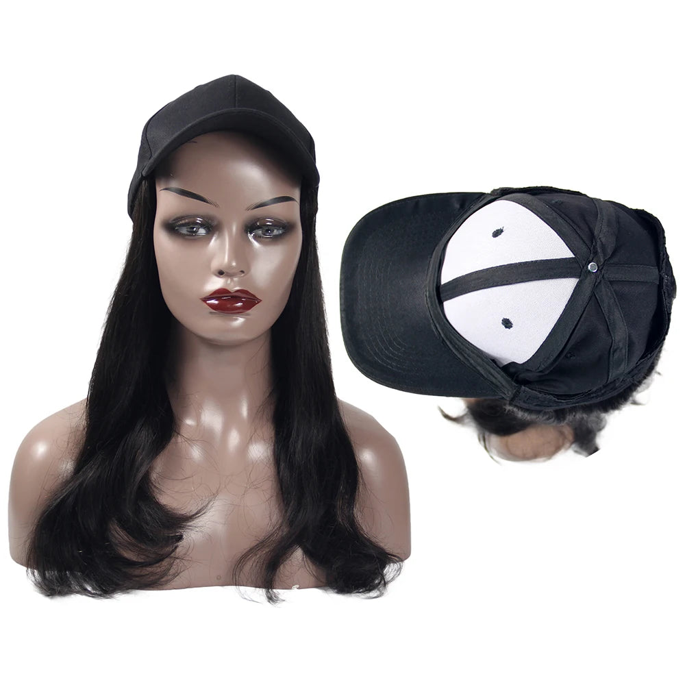 Lady Corner Natural Hair Wig Cap 100% Unprocessed Virgin Remy Human Hair Wig Hat for Women Baseball Hat with Hair