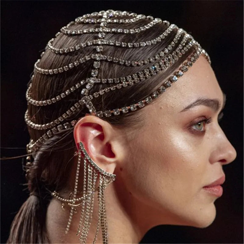 Tassel Rhinestone Head Chain Headwear for Women Crystal Wedding Hair Accessories Bridal Jewelry
