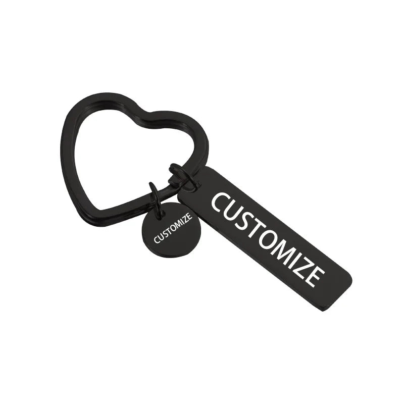 New Custom Stainless Steel Engraved Inspirational Text Bar Round Pendant Key Chain Heart Promise Key Ring for Gifts for Couple
