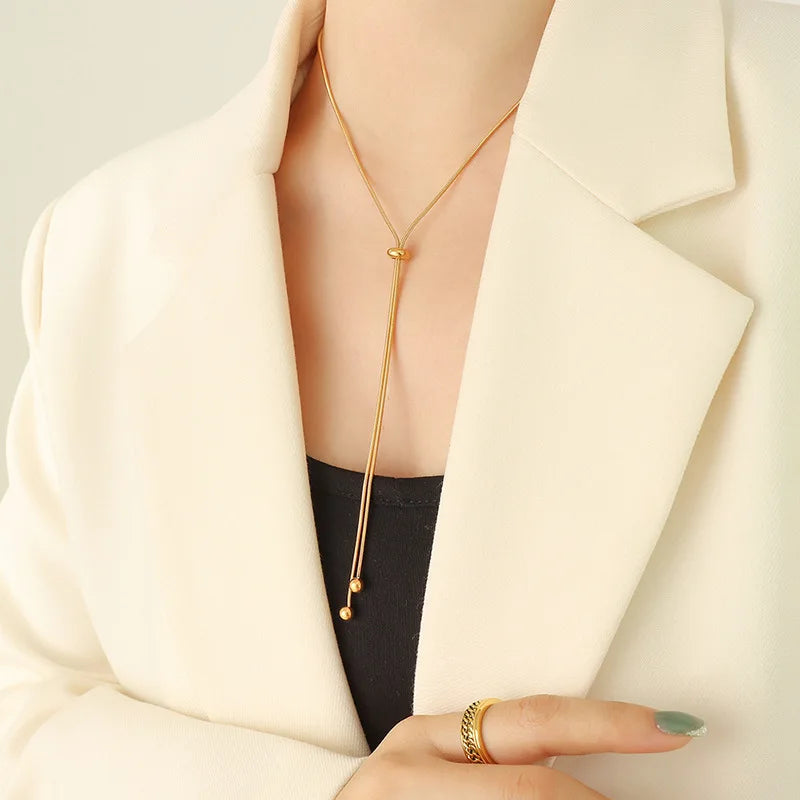 New Fashion PVD Gold Plated Stainless Steel Snake Chain Adjustable Necklace Jewelry for Women