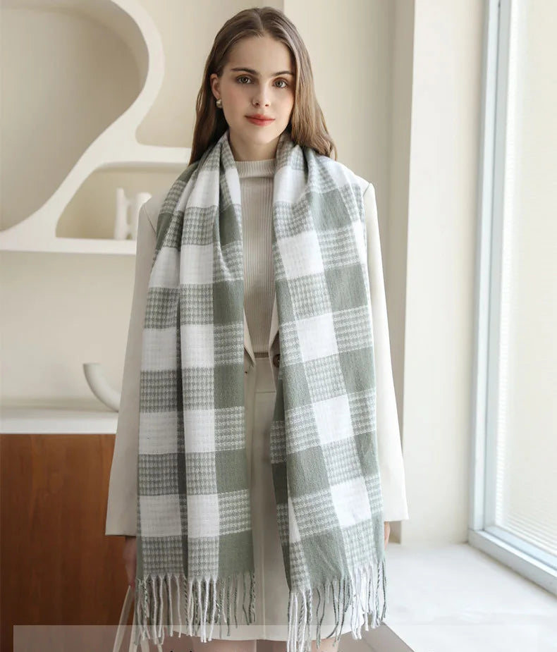 New Soft Ladies Winter Knitted Long Tassels Colourful Small Plaid Pashmina Scarf