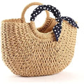 Women Large Capacity Paper Straw Woven Tote Summer Handmade Purse Clutch with Two Handles Open Closure Handbag for Beach