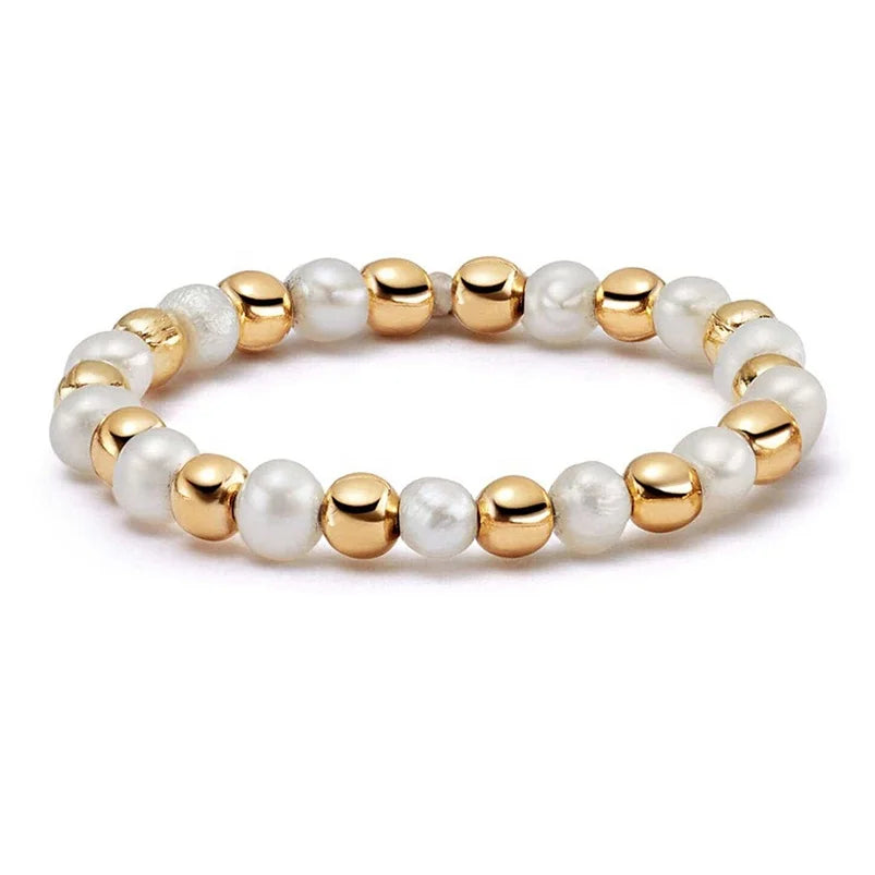 Gemnel Jewelry Minimalist Silver Natural Freshwater Pearl Beaded Ring for Ladies