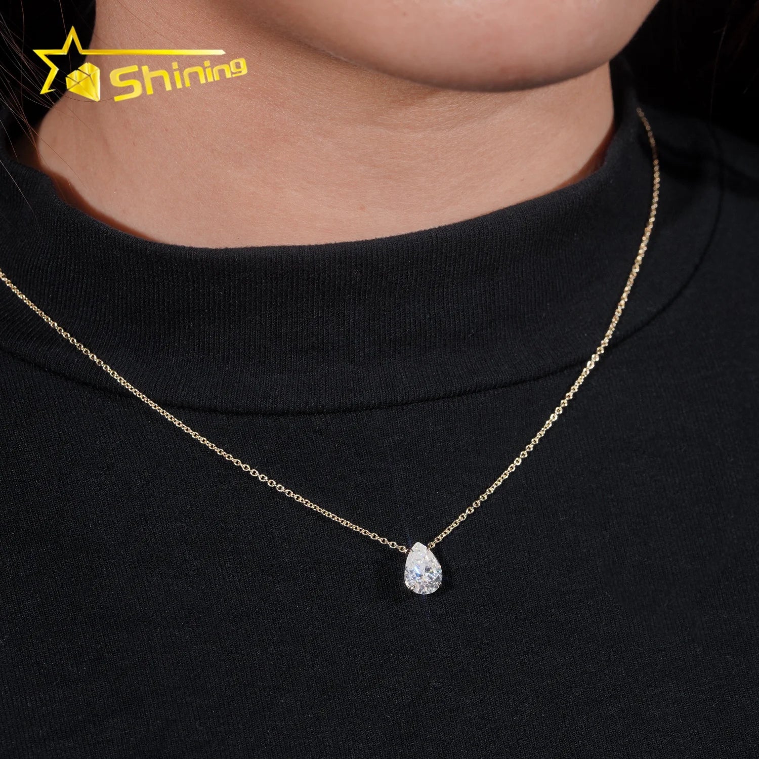 Women Classic 1CT Diamond Necklace 18 Yellow Gold IGI Report Lab Grown Diamond Pear Diamond Necklace