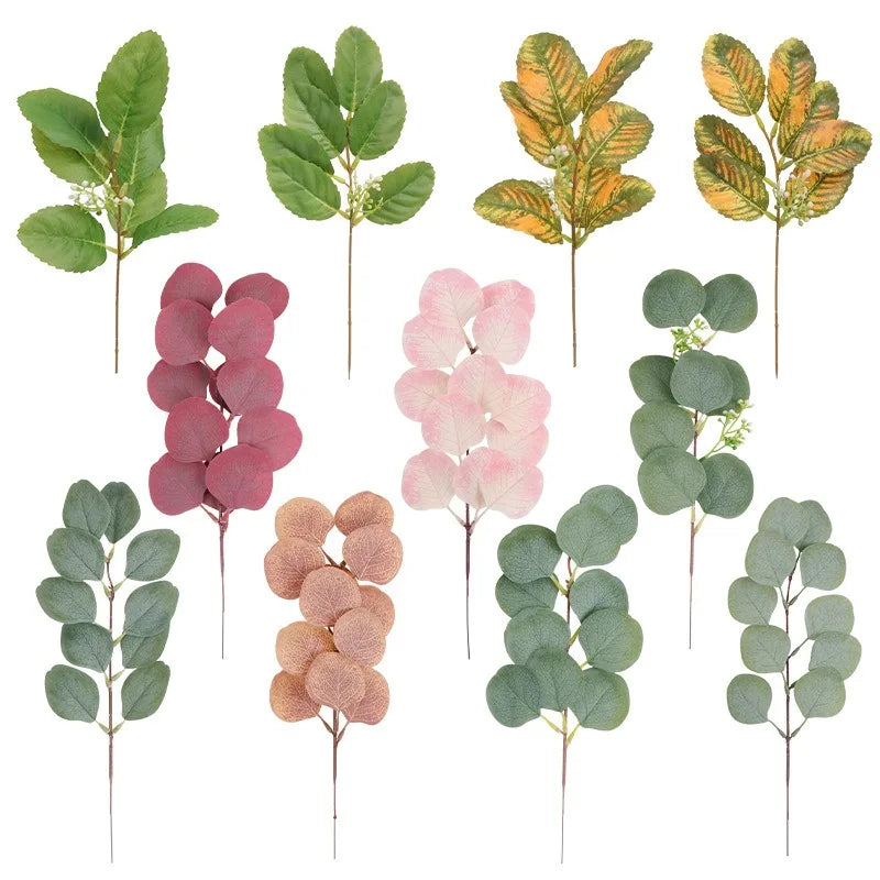 Factory Sale 15 Designs Artificial Eucalyptus Stem Wedding Wall Decoration Artificial Leaves