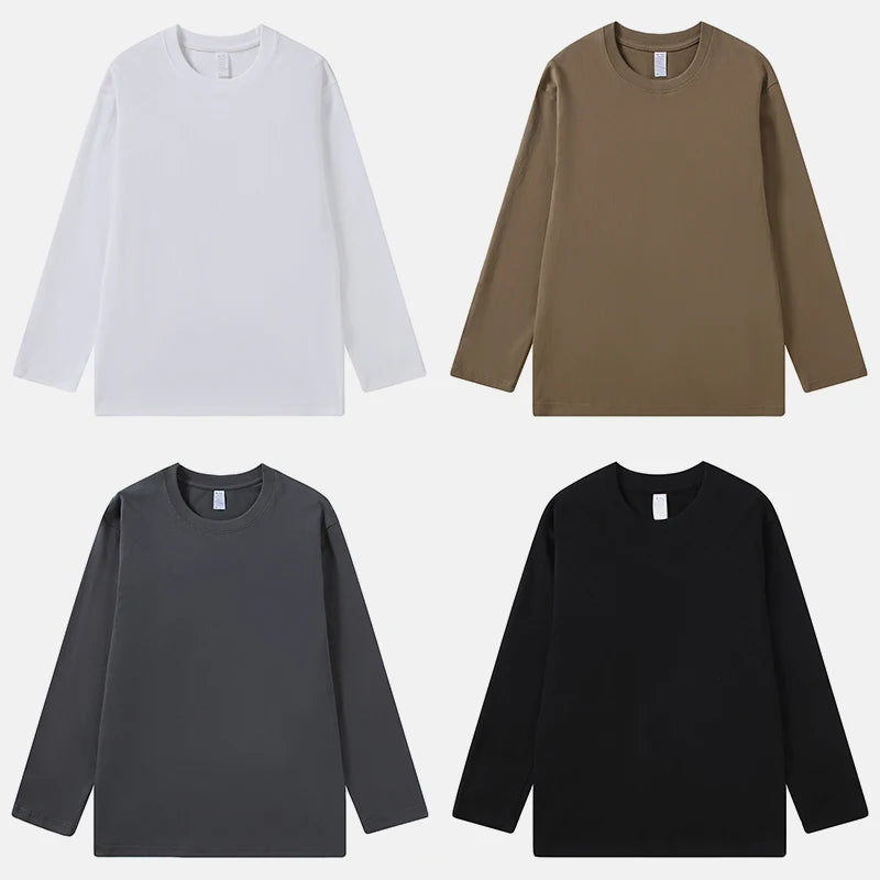 Custom Logo Men's High Street Fashion 260G Blank Cotton Long Sleeve T-Shirt Formal Drop Shoulder Oversized with Knitted Style