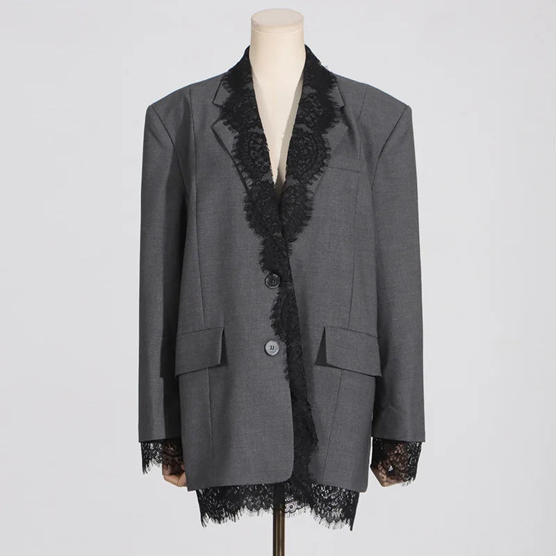 Boutique Wholesale 2025 Autumn New Style Fashionable Temperament Lace Splicing Design Sense Long Sleeved Women's Suit