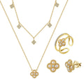 BGP 925 Sterling Silver Jewelry Set 14K Gold Four-leaf Clover Pearl Earrings Necklace Set
