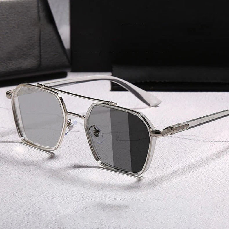 Men's Dual-Use Fashion Sunglasses Day Night Color-Changing PC Double Beam Anti-Ultraviolet Photochromic Glasses