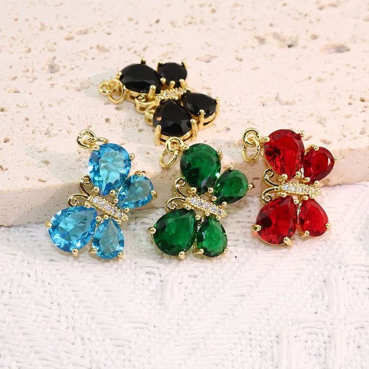 CZ8649 Chic 18k Gold Plated Brass rainbow clear Colored CZ Zircon Pave Glass Crystal Charms butterfly Pendant