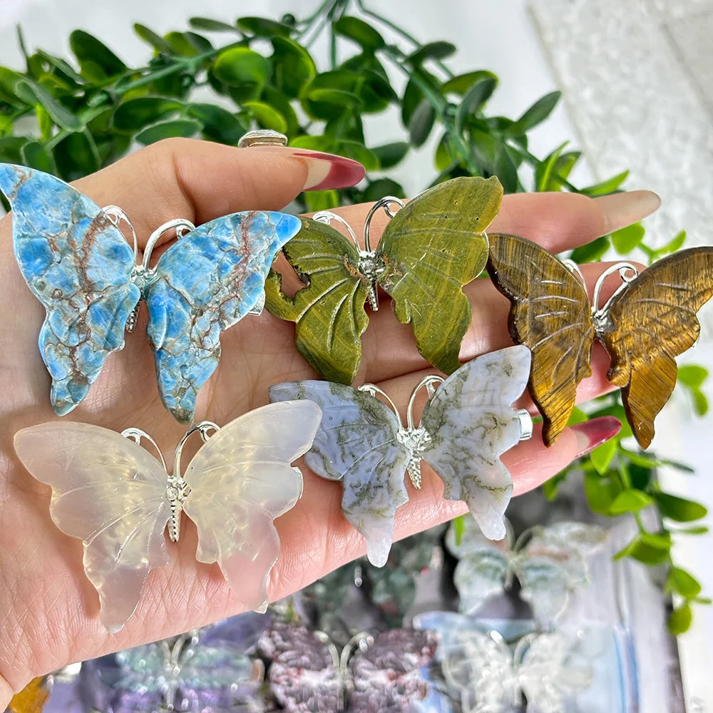 Wholesale Natural Crystal Butterfly Hairpin Crystal Crafts  Butterfly Hairpin for Girls Gifts
