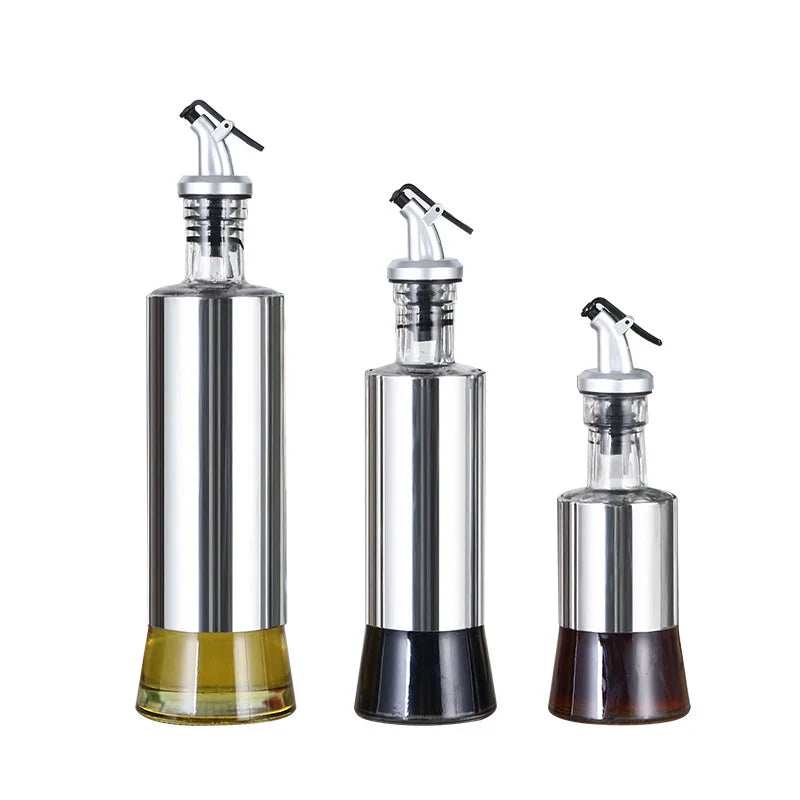 Stainless Steel Easy Control Kitchen Oil Dispenser Bottle Glass Condiment Container for Soy Sauce Food Use