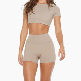 L230743 Women Yoga Gym Fitness Sets Sports Sportswear Short Shirt Athleisure Workout Gym Yoga Pants Running Sports Leggins Set