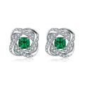 Huitan Wholesale Gorgeous Flower Design Green Crystal Silver Plated Earrings Fashion Wedding Cubic Zirconia Stud Earrings Women