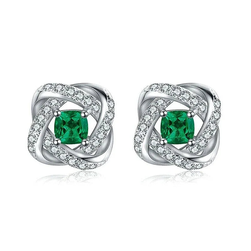 Huitan Wholesale Gorgeous Flower Design Green Crystal Silver Plated Earrings Fashion Wedding Cubic Zirconia Stud Earrings Women