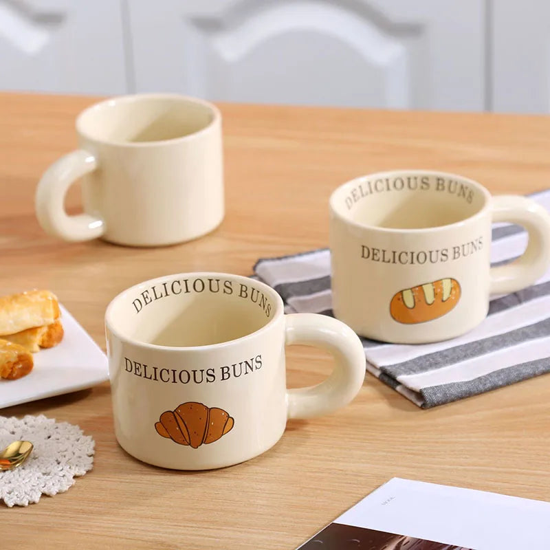 Solhui Korean Style Ins Ceramic Croissant Fat Mug  Creative Breakfast Couple Cup