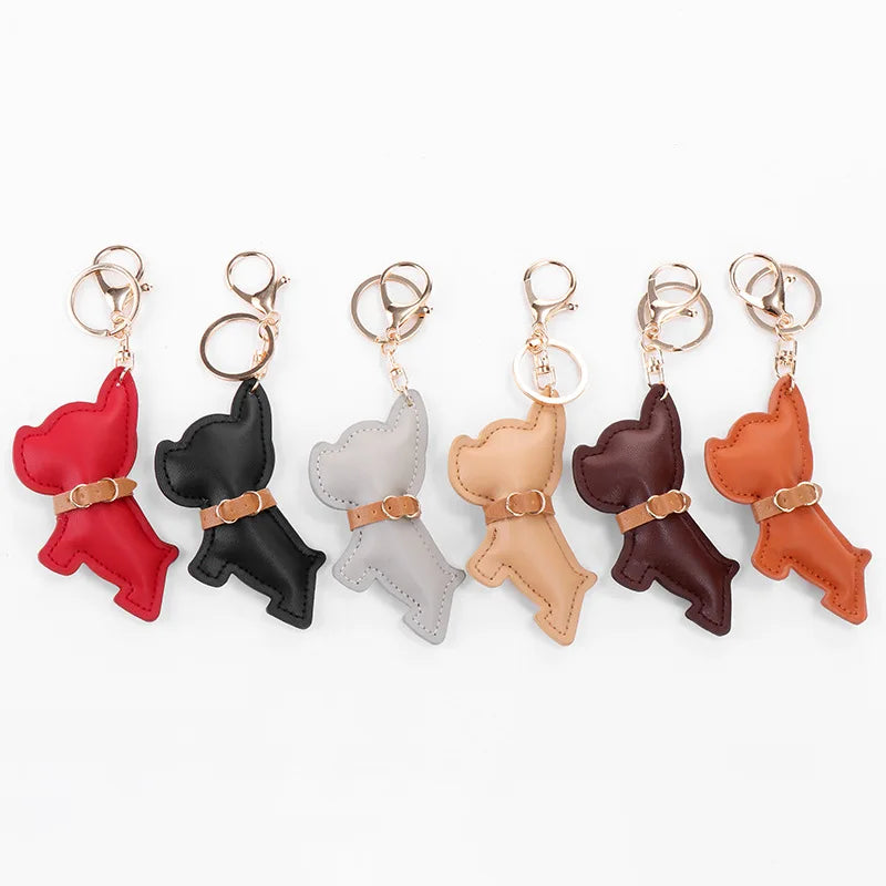 New Arrivals French Bulldog Shape Luxury PU Leather Keychain Accessories for Girls Gift