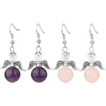 CSJA 2021 New Design Round Natural Stone Angel Wing Dangle Earrings