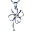 White Gold Plated Lucky Four-Leaf Clover Inlaid Zircon Stone S925 Sterling Silver Pendant Necklace for Women