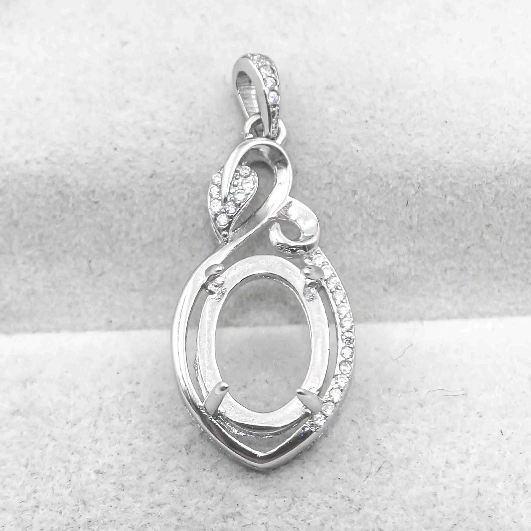 Sterling Silver 10*14mm Semi Mount Pendant Empty Frame Blank Support Setting S925 Base Holder Without Center Stone for DIY Inlay