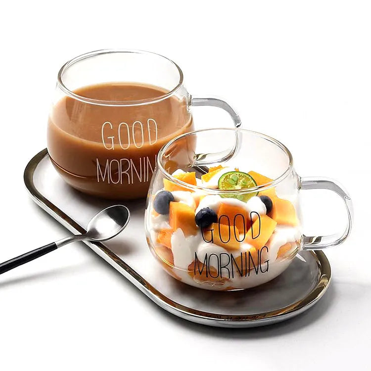 Borosilicate Cereal Custom Juice Floral Tea Dessert Coffee Cups Milk Glass Mug