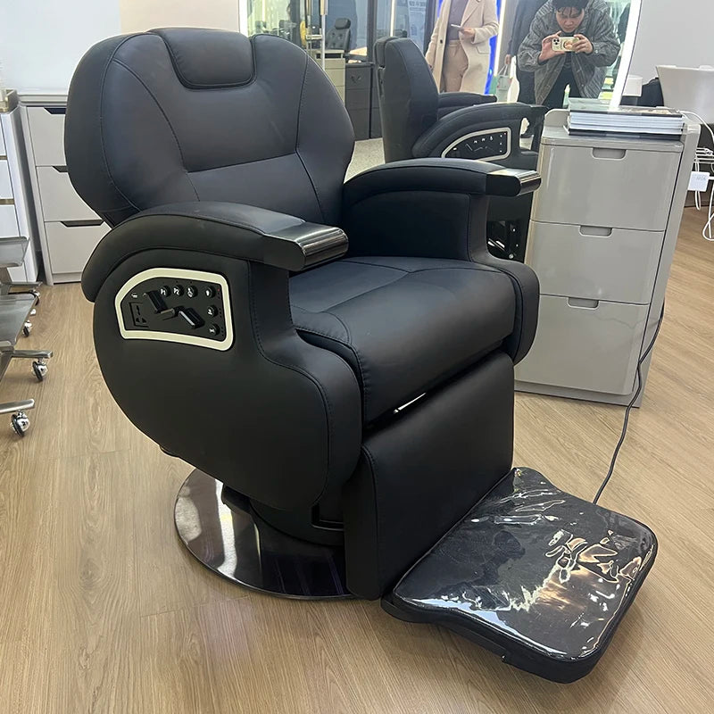 High End Multifunction Black Leather Barbershop Hairdressing Chair Heavy Duty Luxury Electric Control Barber Chair for Sale