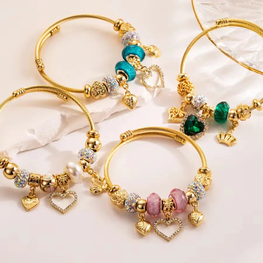 2024 DIY Beaded love Stainless Steel Adjustable Bracelet Full Diamond love Heart Bracelet for Women