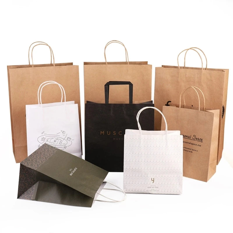 Eco Friendly Kraft Shopping Packaging Clothing Made Handle Recycle Custom logo Craft Food Take Away Bread Food Paper Bags