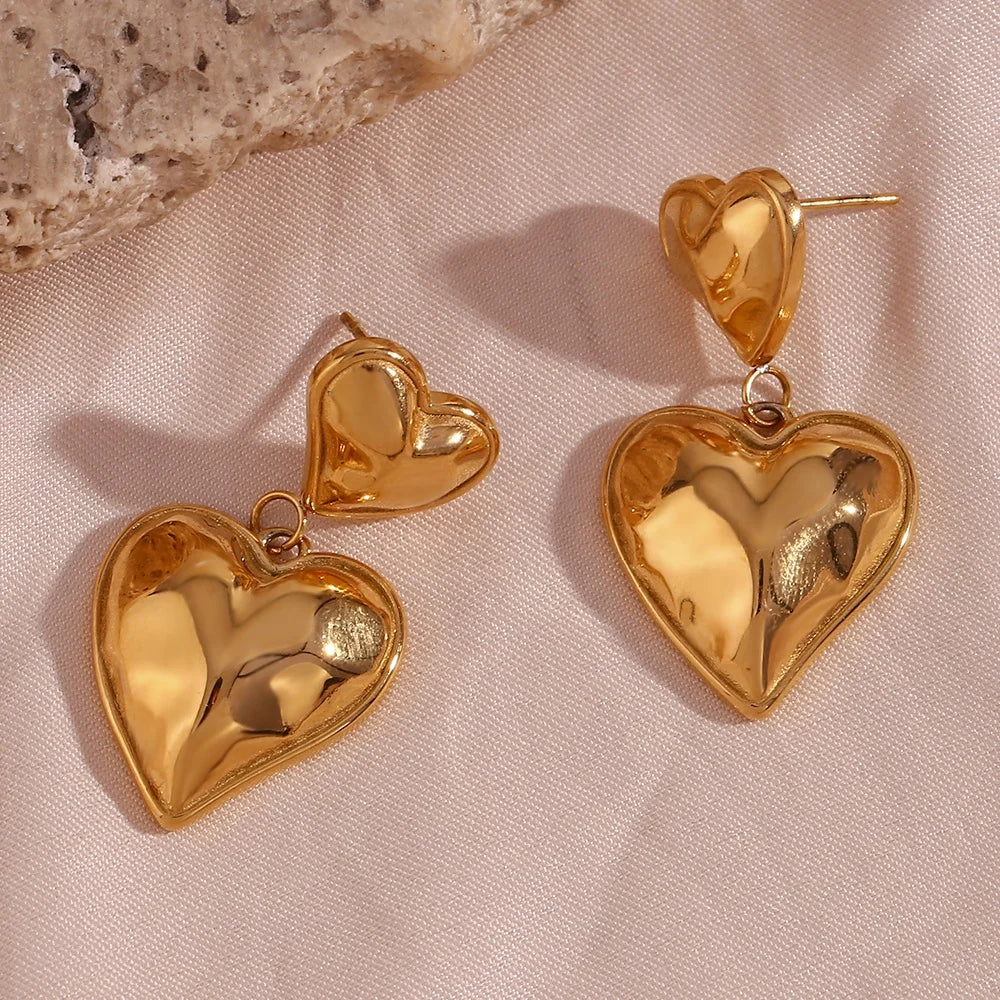 Personalized Gifts Heart Earrings Stainless Steel PVD Gold Plated Statement Drop Earrings Boucles D'oreilles