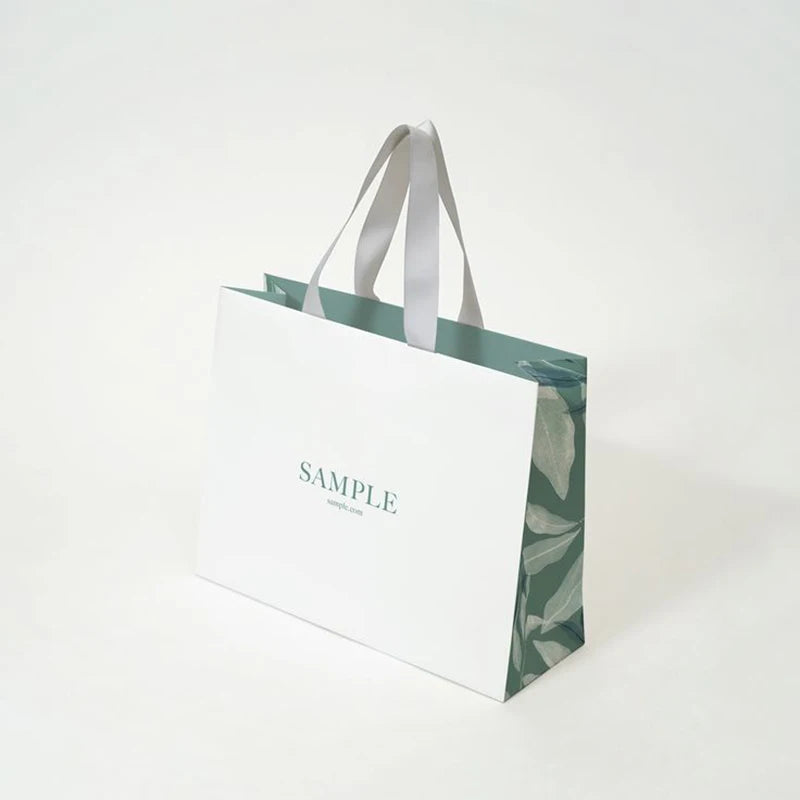 Luxury Custom Printed White Black Boutique Shopping Gift Bag Kraft Paper with Ribbon  Premium Packaging Handle Your Own Logo