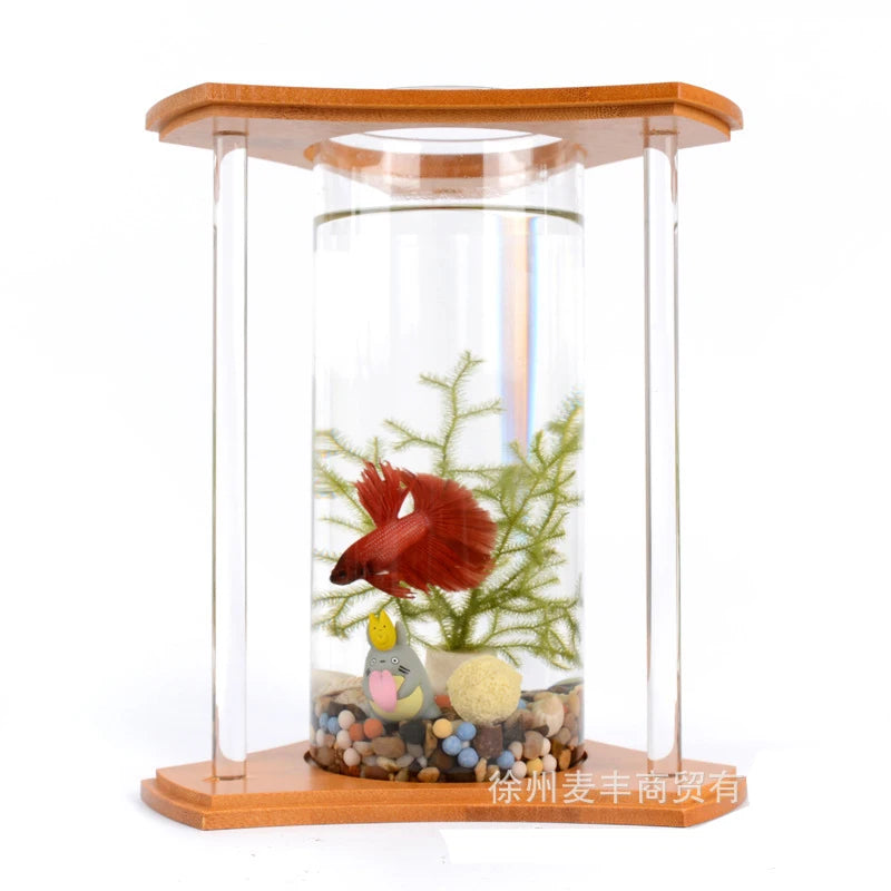Creative Bamboo and Wood Ecological Fish Tank Desktop Mini Aquariums Wholesale Aquariums & Accessories Glass White Stocked 500ml MegaBDM