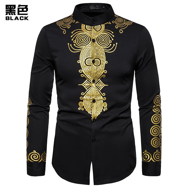 2023 New Men's Casual Fashion Printed Shirt National Style Long-sleeved Shirt for Men