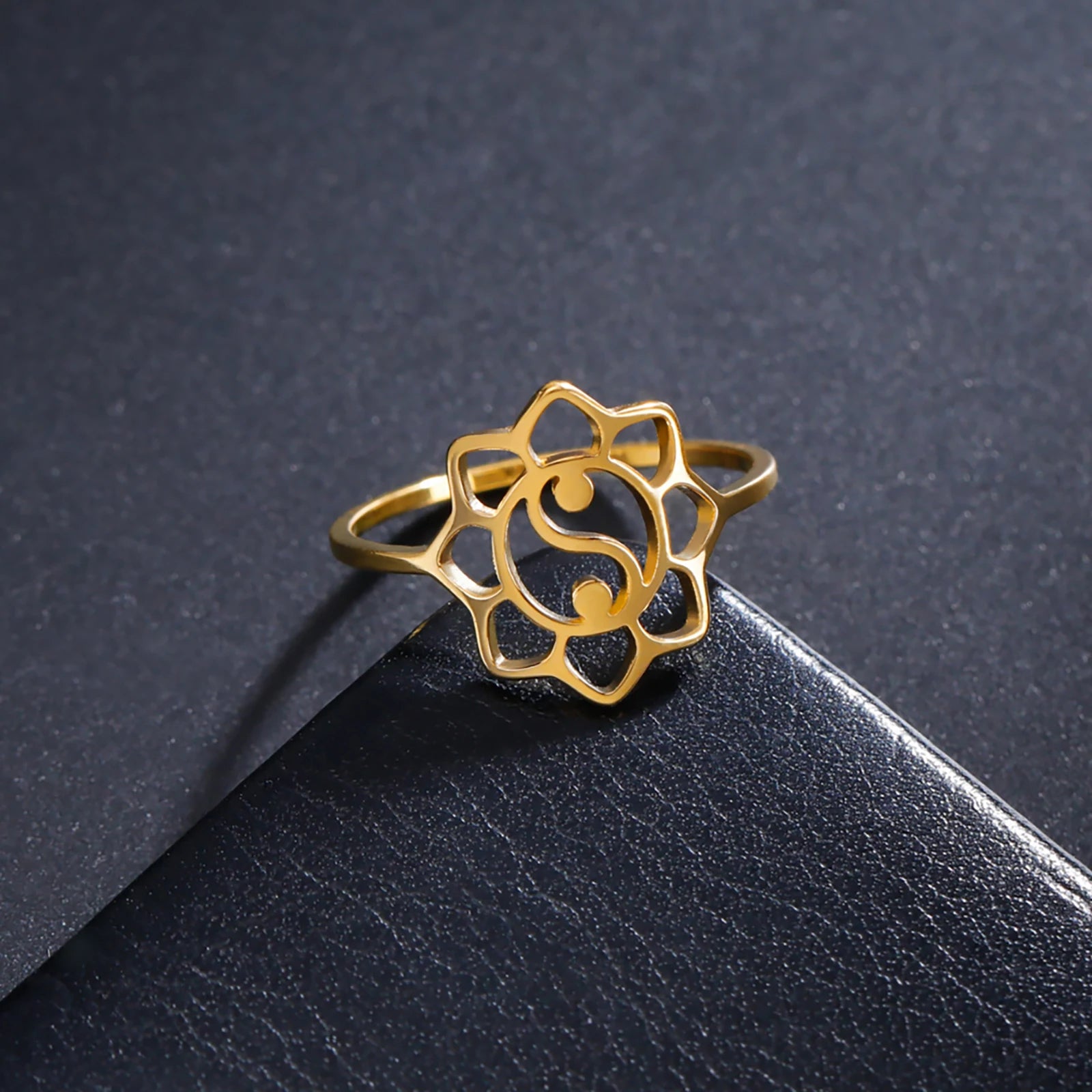 Myshape Yin Yang Lotus Ring Stainless Steel Women Finger Rings Balance Yoga Mandala Taoism Zen Spirit Jewelry Gift New in