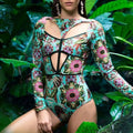 XCJB-F019 Women's Conservative Long Sleeve Retro One-Piece Push Bikini Swimsuit Custom Logo Brazilian Style Anti-UV Breathable