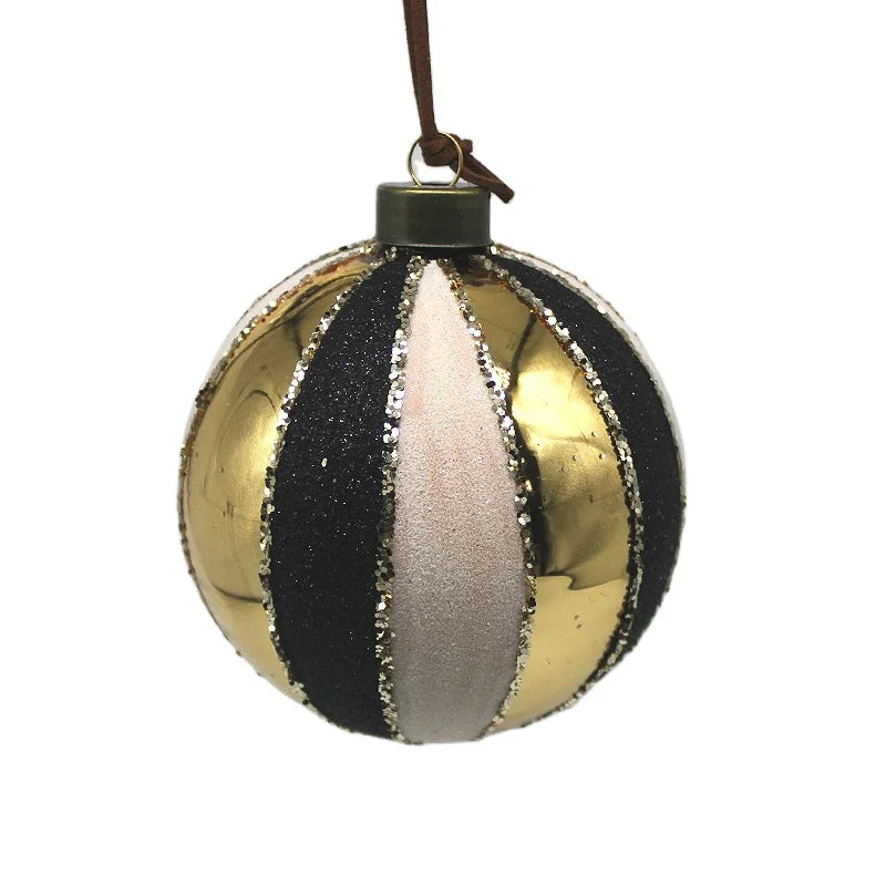 Ready to Ship 2021 Luxury Hand Painted Bauble Glass Christmas Tree Decoration Ball Hanging Ornaments for Navidad Black and Gold
