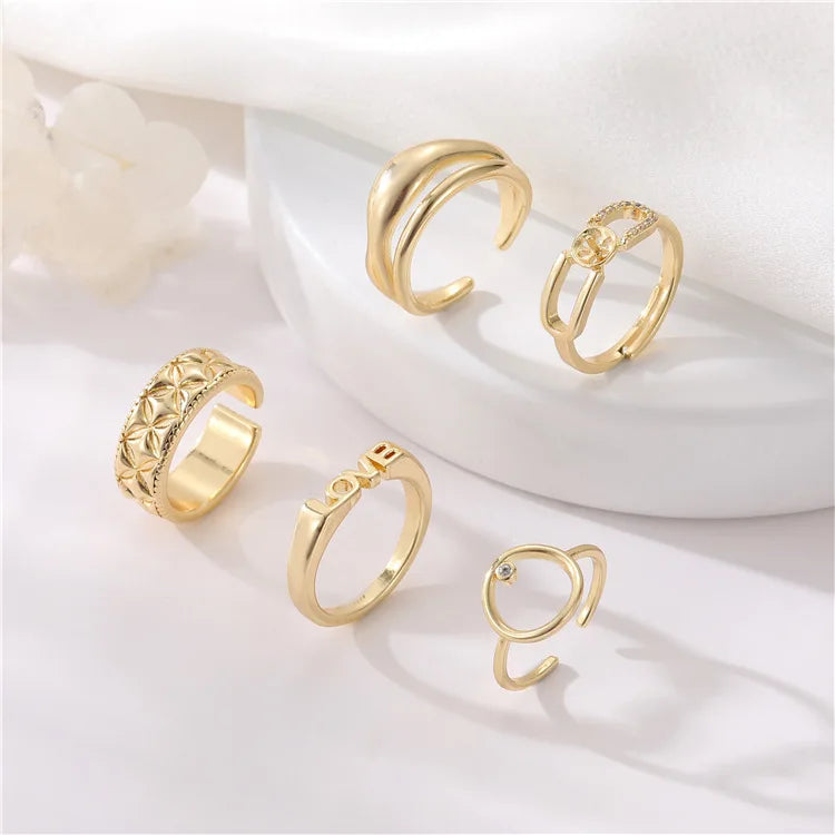 Hot Sale New Simple Style 14K Gold Plated Round Love Adjustable Finger Ring Jewelry for Women