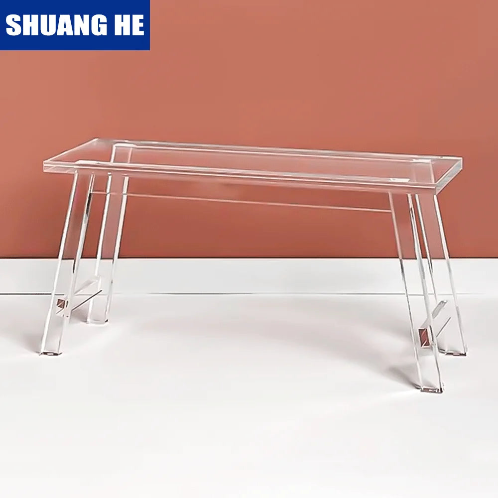 Custom Modern Minimalist Acrylic Bench Living Room Dining Chair Bedroom Bed End Stool Clear Rest Shoe Stool for Hotel Apartment