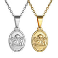 Korean Version Simple and Versatile Cute Cupid Angel Necklace Oval Pendant Anti-Corrosion Stainless Steel Sweater Chain