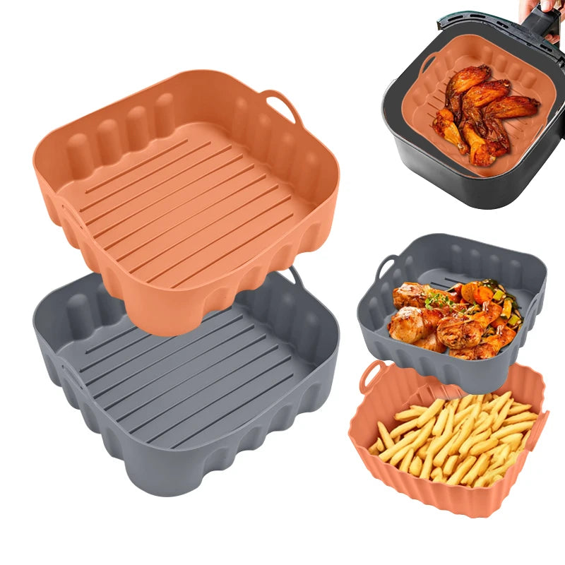 Food Grade BPA Free Silicone Air Fryer Pot 3-5 QT/L  Square Reusable Liner for N1-MAF11 Style Air Fryer Microwave Oven