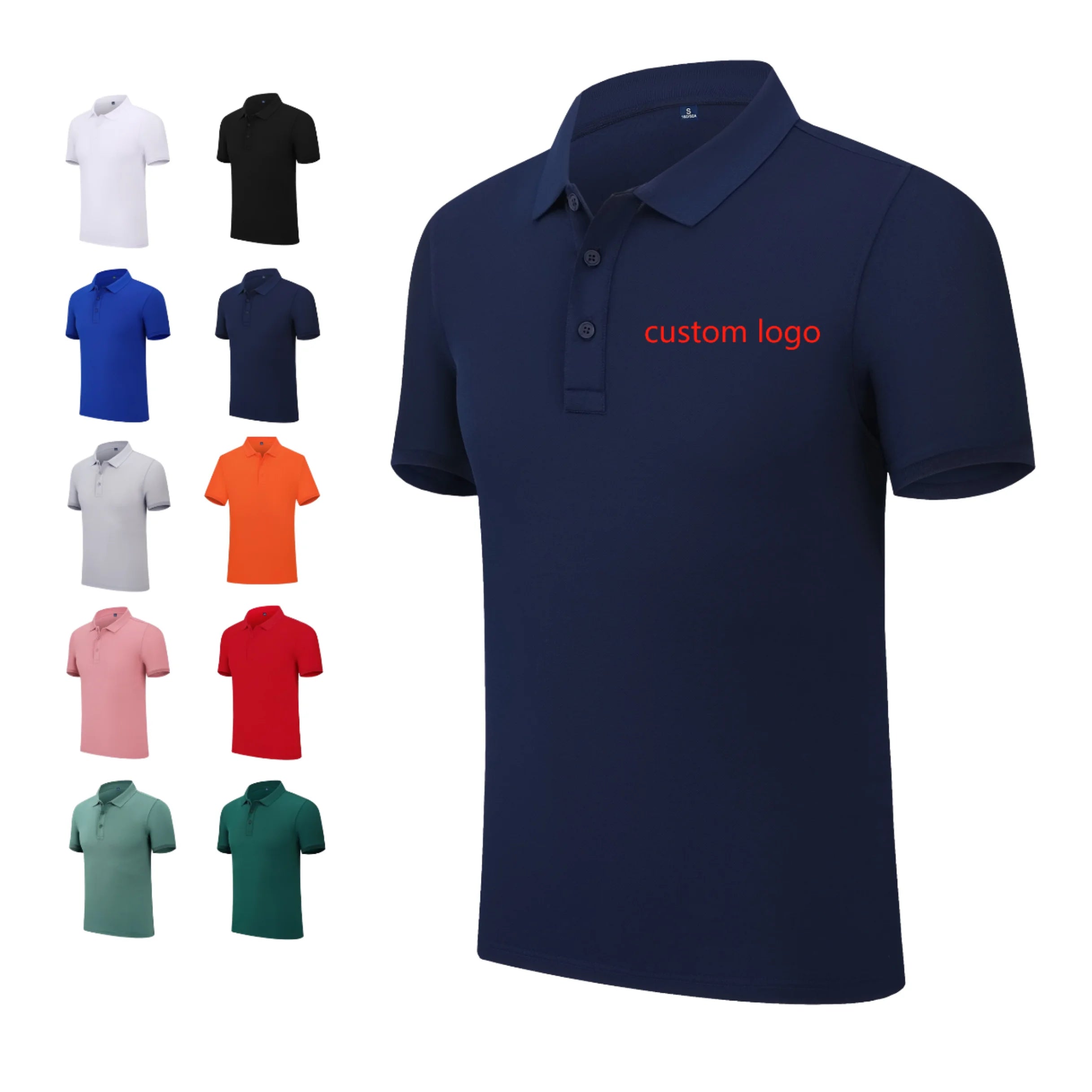 Custom Logo Men's Summer 200g Polyester Spandex Breathable Polo Shirt Solid Work Uniform Polo Shirt