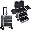 Aluminum Trolley Train Case with 360 Swivel Wheels Professional Rolling Makeup Case