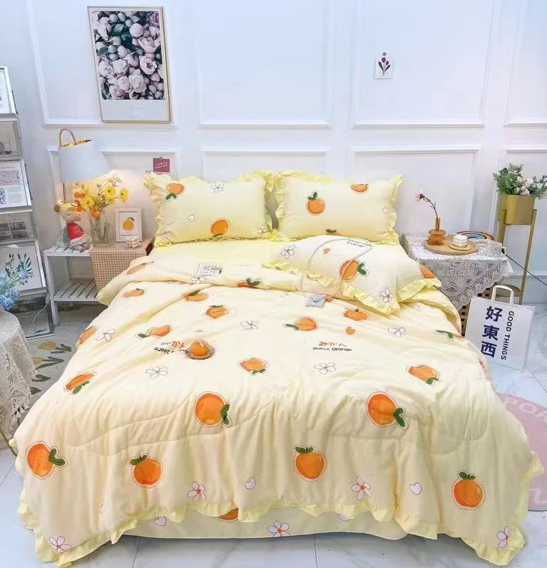 New Arrival 100 Cotton Fabric Beds Sheet 4 PCS Sets Four Piece Set CARTOON Plain Quantity Bedding Set