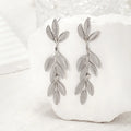 Factory Directly Sale Tree Leaf Long Tassel Earrings Fashion Stainless Steel Waterproof Stud Earrings Jewelry